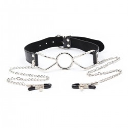 DS Fetish Ring gag with nipple clamps S metal