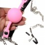 Із затискачами на соски DS Fetish Locking gag with nipple clamps black/pink