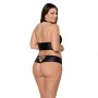 Комплект з еко-шкіри Passion Nancy Bikini 4XL/5XL black, бра та трусики з імітацією шнурівки