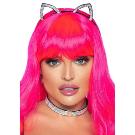 Набір кішечки Leg Avenue Cat ear headband and choker, чокер та вушка, прикрашений стразами