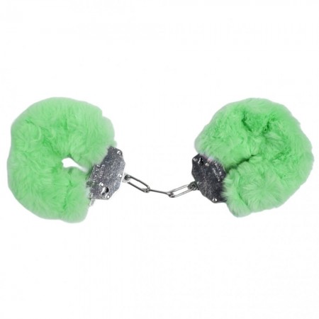 DS Fetish Plush handcuffs, метал із хутром, зелені