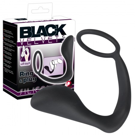 Эрекционное кольцо Black Velvets Ring & Plug Черное