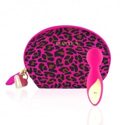 Мини вибромассажер Rianne S: Lovely Leopard Розовый, 10 режимов работы, косметичка-чехол